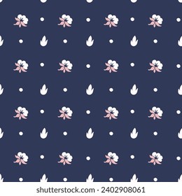 Blooming flowers with leaves and petals. Elegant design for wrapping, textile and fabric materials. Botany flourishing motif. Seamless pattern, wallpaper or background print. Vector in flat style