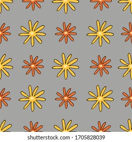 Blooming flowers on gray background Seamless doodle floral pattern. surface design