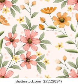 Blooming flowers on light color background seamless pattern for fashion print gift wrapping paper textile wallpaper background.