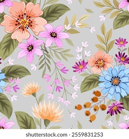 Blooming flowers on vintage color background seamless pattern for fashion print fabric textile wallpaper background.