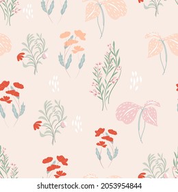 Blooming Flowers Seamless Pattern. Abstract and trendy color design. A Pattern for print, wallpaper, kids design, fabric, and  more. 