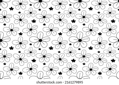 Blooming flowers. Seamless pattern. Flower background for textile, fashion, wallpapers, print. Flowers on the white backdrop. Russian style daisies. Trendy floral design. Vector illustration