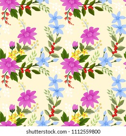 Blooming flowers seamless pattern wallpaper background.