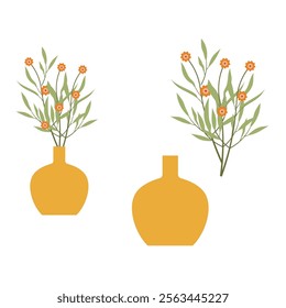 Blooming Flowers With Vase Vector Eps