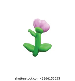 Blooming garden flower 3d realistic render vector illustration isolated on white background. Spring flower icon or symbol with effect of hand-sculpted plasticine.