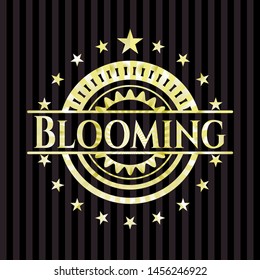 Blooming gold badge or emblem. Vector Illustration. Detailed.