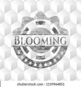 Blooming grey emblem with geometric cube white background