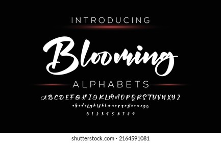 Blooming Hand Drawn Calligraphic Vector Monoline Font. Distress Signature Letters. Modern Script Calligraphy Type. ABC Typography Latin Signature Alphabet.