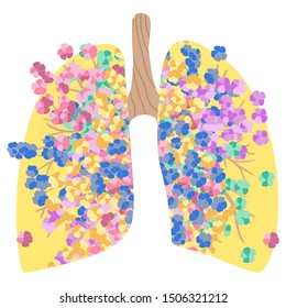 Blooming, healthy human lungs. World-wide day against pneumonia. The fight against tuberculosis in medicine. Smoker's lungs and healthy. Yellow lungs in multicolored colors.
