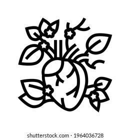 vector de icono de línea cardíaca floreciente. signo cardíaco floreciente. símbolo de contorno aislado ilustración negra