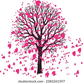 A Blooming Heart Tree of Love: Whimsical Pink Petals in Motion