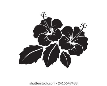 Blooming hibiscus flower icon, silhouette of decorative florals.