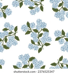 blooming hydrangea floral blue white seamless pattern fabric textile clothing design print vector graphic artwork