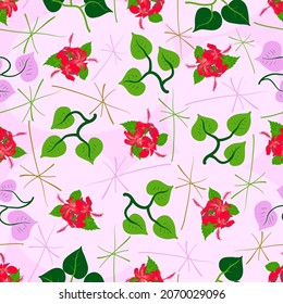 Blooming jamaican tahitian hibiscus repeating decorative surface pattern design for duvet, curtain, interior upholstery, textile print.