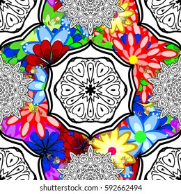 Blooming jungle. Motley vector illustration. Seamless exotic pattern with many tropical flowers.