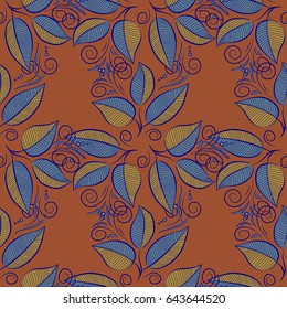 Blooming jungle. Motley vector illustration. Seamless exotic pattern with many blue tropical leaves.