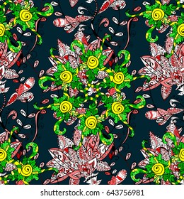 Blooming jungle. Motley vector illustration. Seamless exotic pattern with many blue tropical flowers.