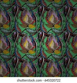 Blooming jungle. Motley vector illustration. Seamless exotic pattern with many blue tropical flowers.