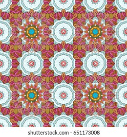 Blooming jungle. Motley vector illustration. Seamless exotic pattern with many blue tropical flowers.