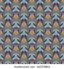 Blooming jungle. Motley vector illustration. Seamless exotic pattern with many pink tropical flowers.
