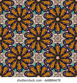 Blooming jungle. Motley vector illustration. Seamless exotic pattern with many tropical flowers.