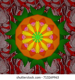 Blooming jungle. Motley vector illustration. Seamless exotic pattern with many red, orange and green tropical flowers.