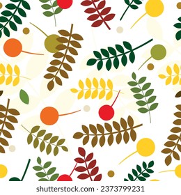 Patrón de hojas en flor, naranja, marrón, fondo de hojas cálidas, patrón sin fisuras de hojas de otoño para el diseño textil y de embalaje.