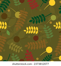 Patrón de hojas en flor, naranja, marrón, fondo de hojas cálidas, patrón sin fisuras de hojas de otoño para el diseño textil y de embalaje.