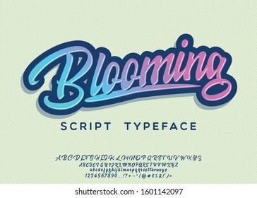 Blooming. Lettering print on sticker or clothes. Script font. Vector illustration.