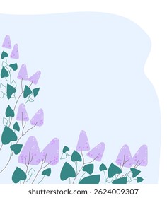 Blooming lilac sprigs on a blue sky background.