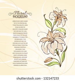 Blooming lilies over brown background. Vector illustration.