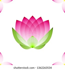 Blooming Lotus flower Bud pink profile on a white background, geometric pattern, vector.