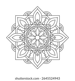 Blooming lotus grid mandala coloring book page
