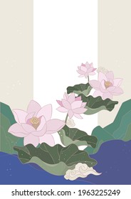 a blooming lotus painted in oriental style