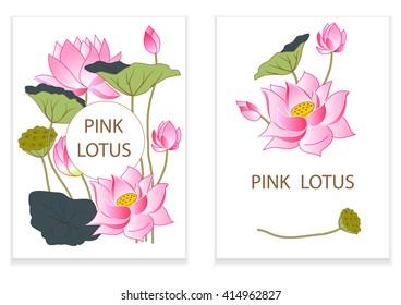 Blooming lotus, postcards template, invitations, advertising, vector illustration