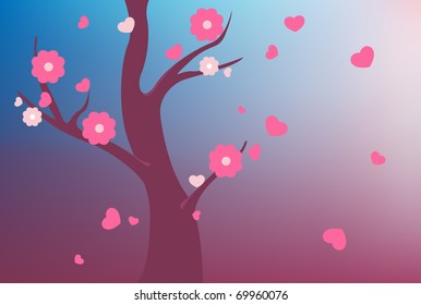 Blooming love tree. Vector illustration in eps10 format.