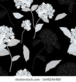 Blooming luxurious hydrangea seamless pattern. Vector illustration with garden flowers. EPS10