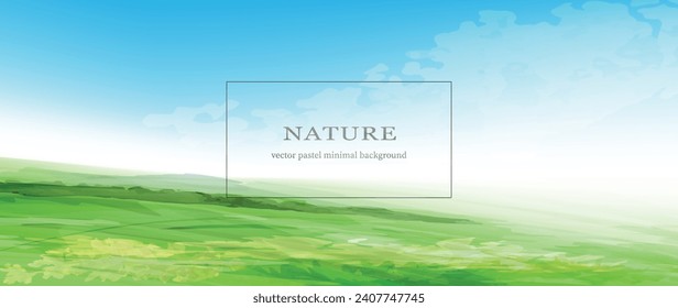 
Blooming meadow. Abstract background in blue and green colours. Spring time. Watercolor textured vector banner. 