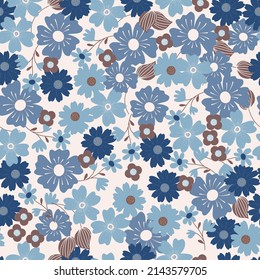 Blooming meadow Floral Seamless Pattern. Ditsy style. 