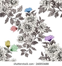 Blooming meadow flowers seamless pattern on white background vector illustration