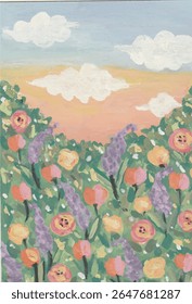 Un prado floreciente con flores y cielo