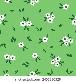 Blooming meadow in midsummer seamless pattern. Floral background for fashion, wallpaper, print. There are many different colors on the field. Fashionable floral design. Vector illustration.