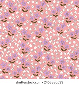 Blooming meadow in midsummer seamless pattern. Floral background for fashion, wallpaper, print. There are many different colors on the field. Fashionable floral design. Vector illustration.