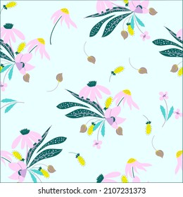 Blooming meadow Seamless pattern. Ditsy style Pattern. A Pattern for print, fashion, kids Appareal, wallpaper and much more. 