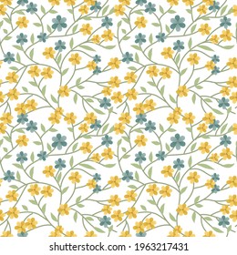 Blooming meadow seamless pattern. Spring summer collection. Trendy color for fashion. wallpapers, and print. A lot of flowers.  Ditsy style. 