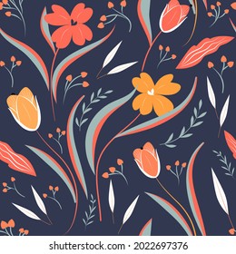 Blooming meadow seamless pattern. Spring summer collection. Trendy color for fashion. wallpapers, and print. A lot of flowers.