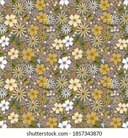 Blooming meadow seamless pattern. Summer spring motif. background for fashion, wallpapers, print. Liberty style. Trendy floral design