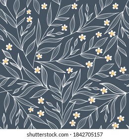 Blooming meadow seamless pattern. Trendy color for fashion. wallpapers, and print. A lot of flowers.  Ditsy style. Pressed flowers. Trendy floral design
