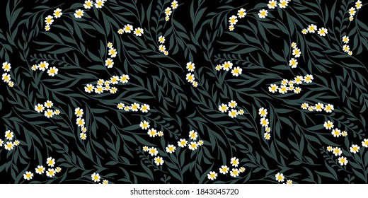 Blooming meadow seamless pattern. Trendy color for fashion. wallpapers, and print. A lot of flowers.  Ditsy style. Pressed flowers. Trendy floral design