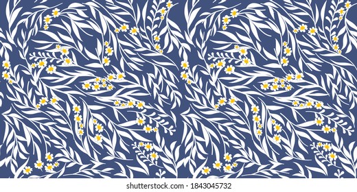 El prado floreciente es un patrón impecable. Color de moda. papeles pintados e impresos. Muchas flores.  Estilo marrón. Flores presionadas. Diseño floral de moda